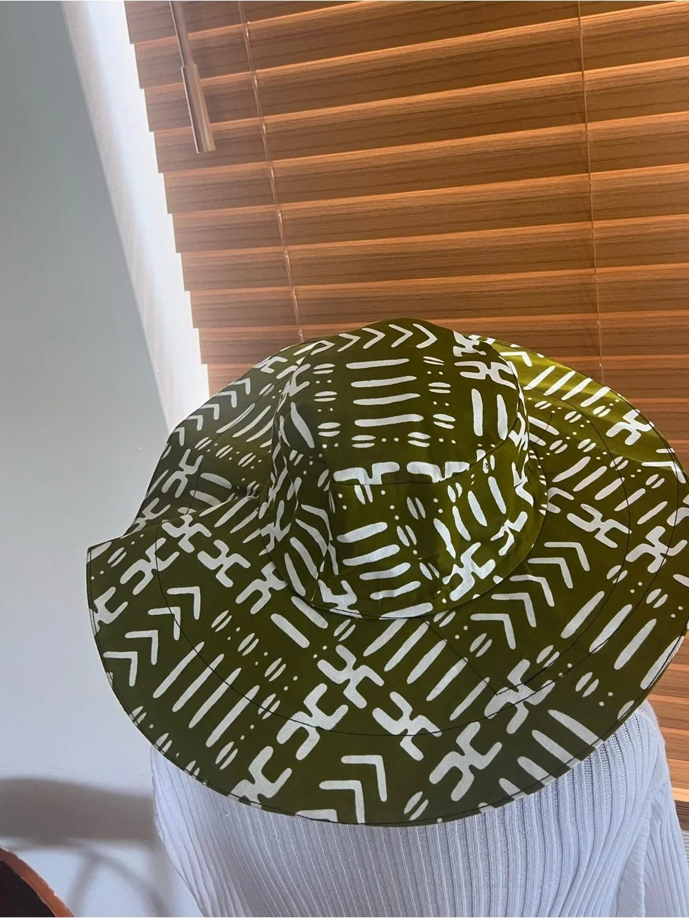 Handmade Olive Ankara wax Patterned Wide-Brim Women's Sun Hat
